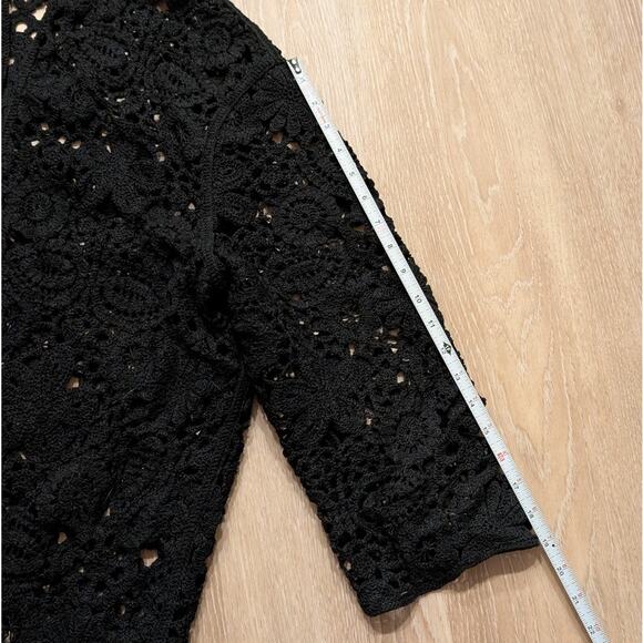 Zara Black Macrame Knit Crochet Cardigan Coat Long Sleeve Jacket, size XS-S - Picture 6 of 9